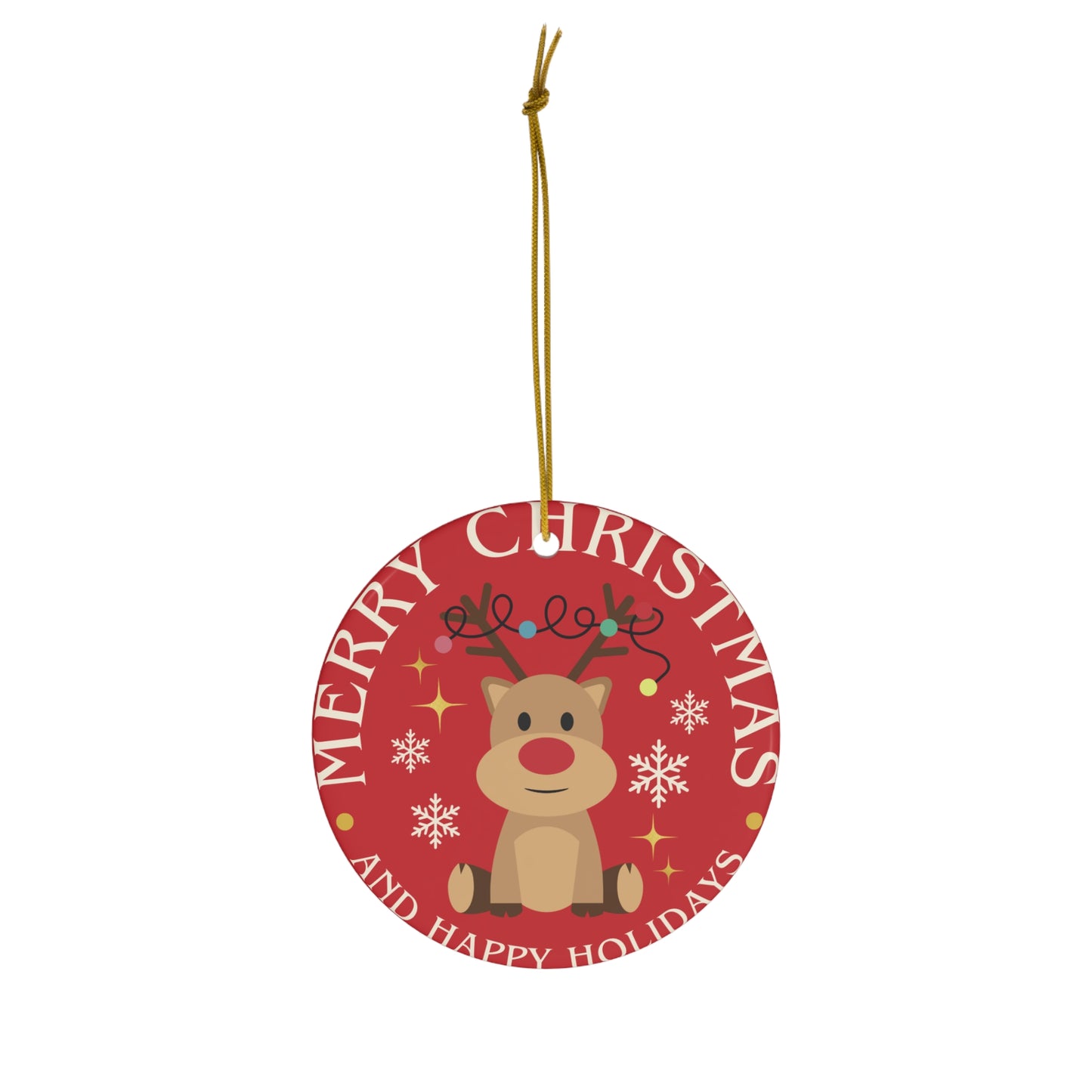 Merry Christmas Reindeer Ceramic Ornament — Cute Holiday Tree Decoration