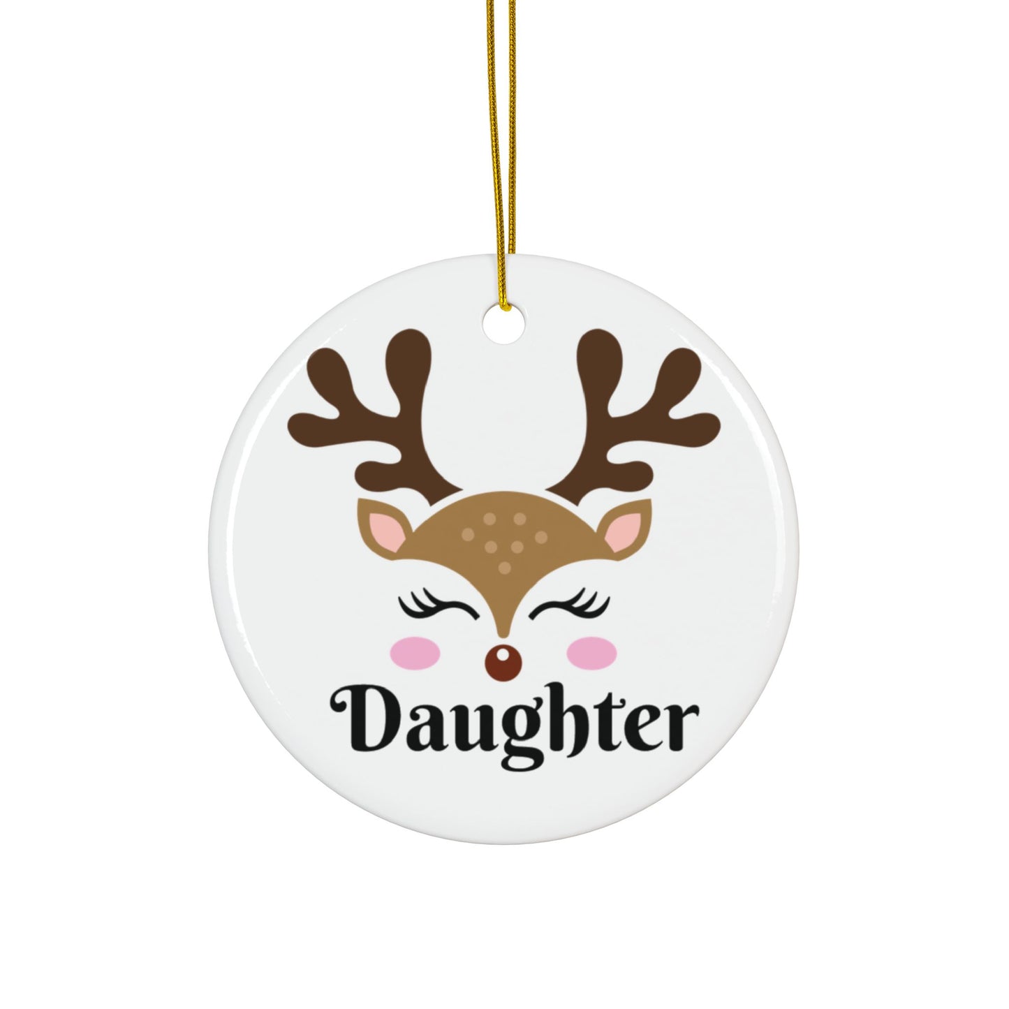 ‘DAUGHTER’ Pretty Reindeer head Ceramic Ornaments, 2-Side Print, (1pc, 3pcs, 5pcs, 10pcs)