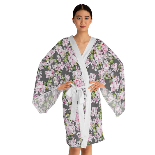 Floral Long Sleeve Kimono Robe - Elegant Loungewear for Relaxation & Special Occasions