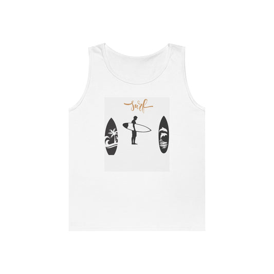 Surf-Inspired Unisex Heavy Cotton Tank Top, Perfect for Beach Days, Summer Vibes, Gift for Surfers, Casual Wear