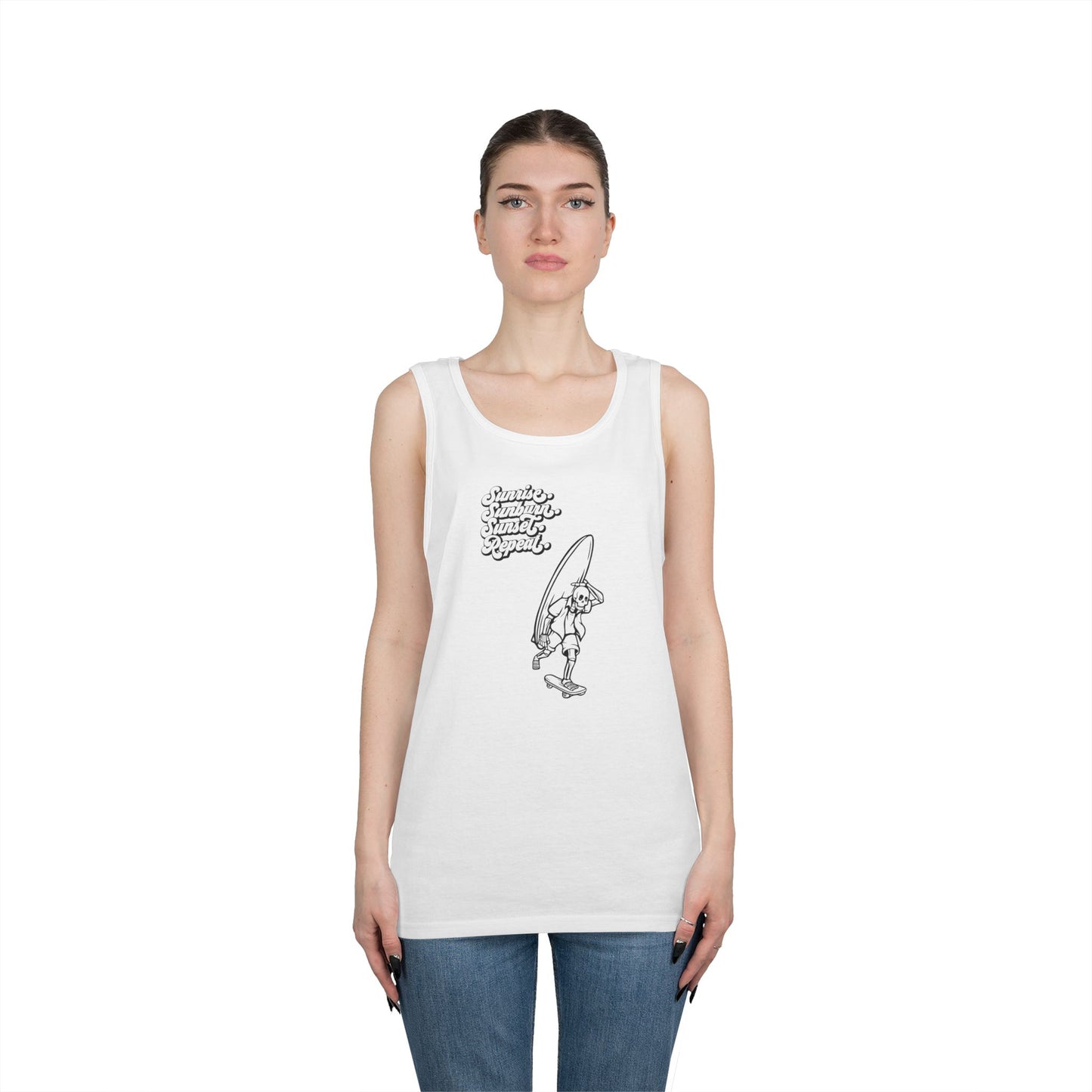 Surfing Vibes Unisex Heavy Cotton Tank Top | Summer Beachwear, Casual Wear, Vacation Wardrobe, Gift for Surfers, Relaxed Lifestyle