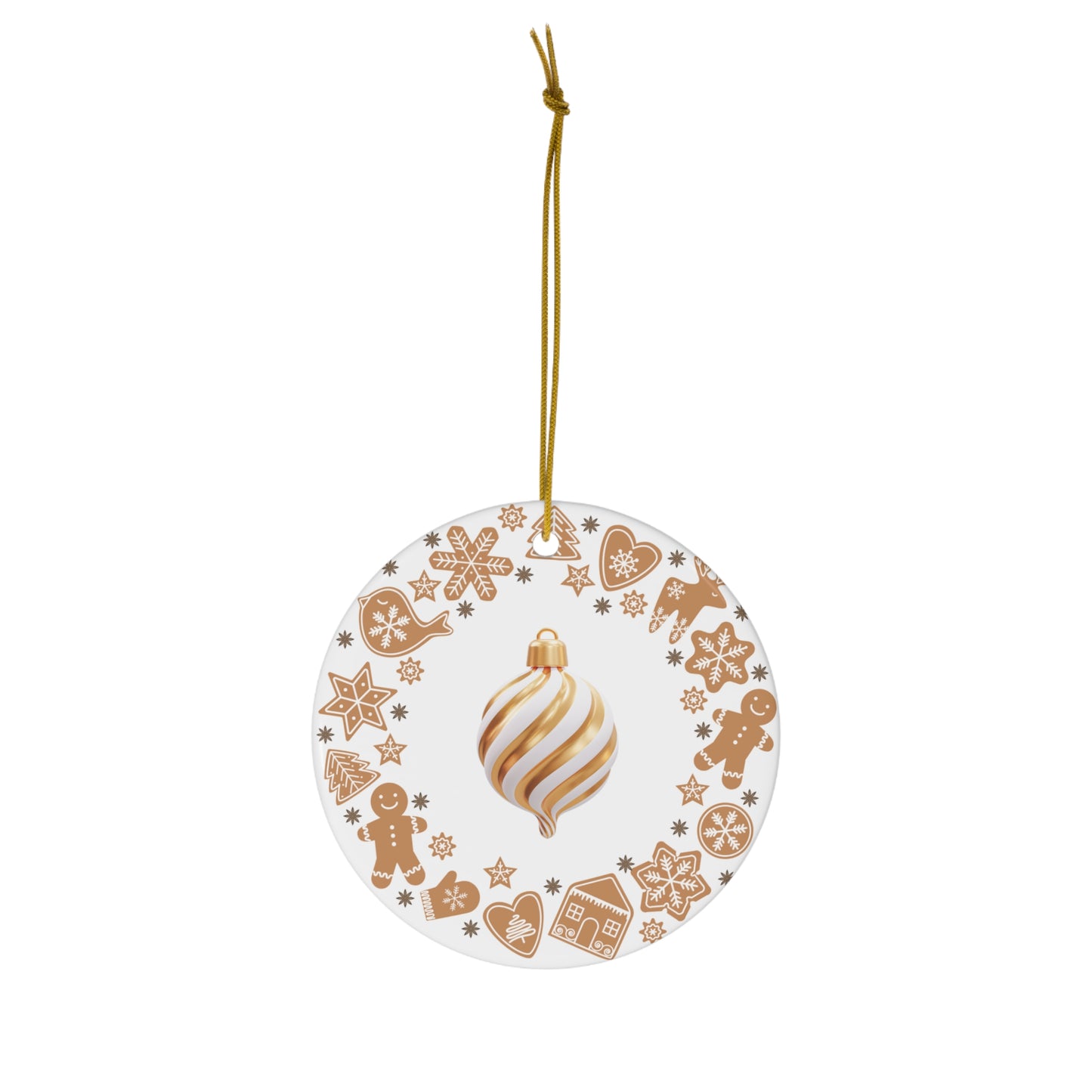 Gold Swirl Bauble Ceramic Ornament — Gingerbread Holiday Christmas Decoration