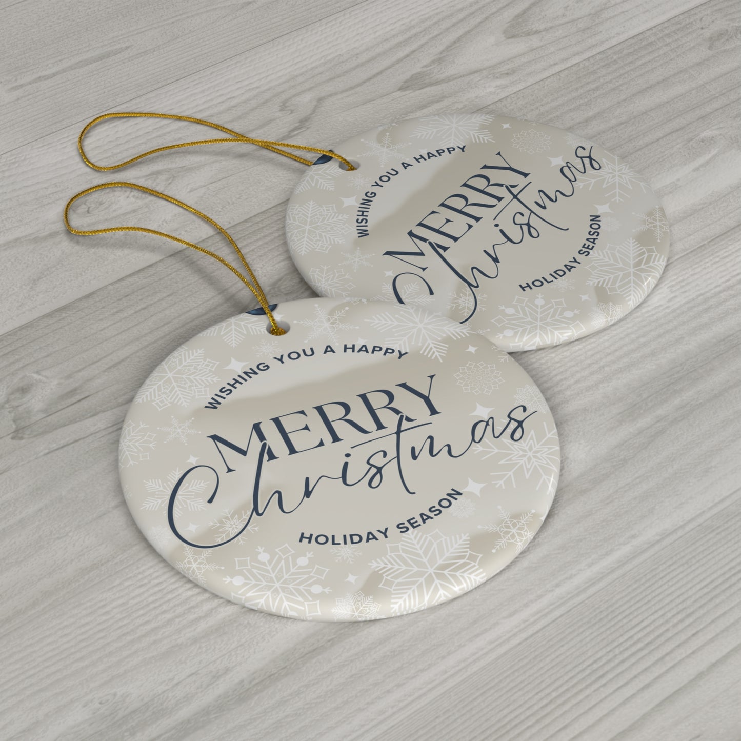 Merry Christmas Ceramic Ornament – Round Holiday Tree Decoration