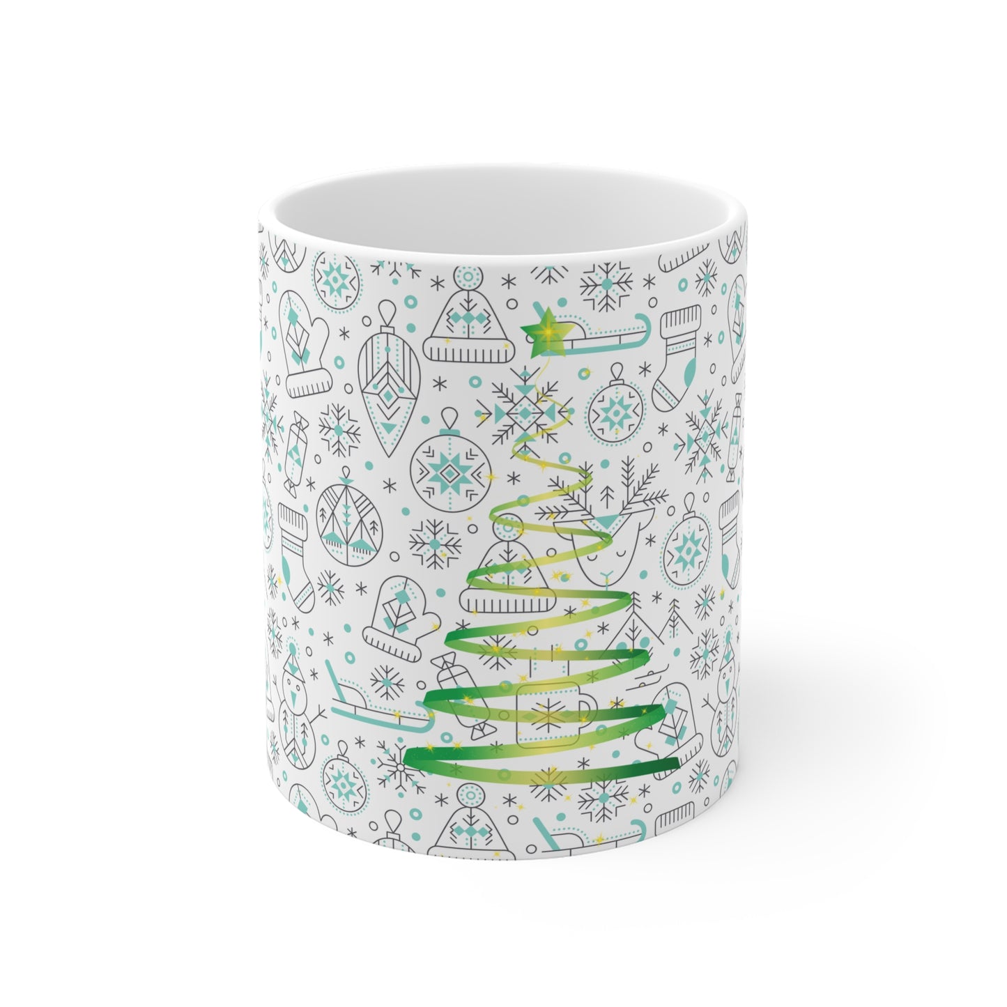 Christmas Tree Pattern Ceramic Mug – Green Holiday Ornaments 11oz/15oz/20oz