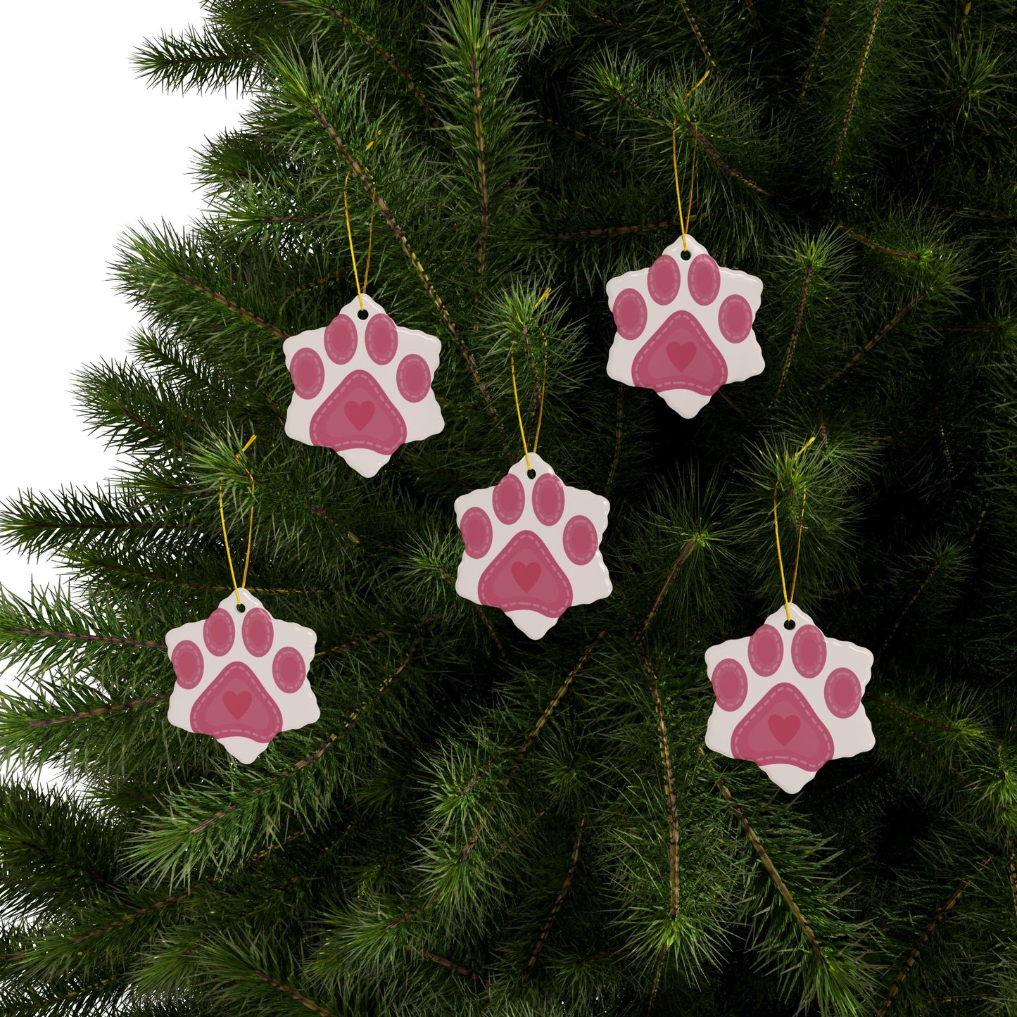 Pink Paw Print Ceramic Ornament
