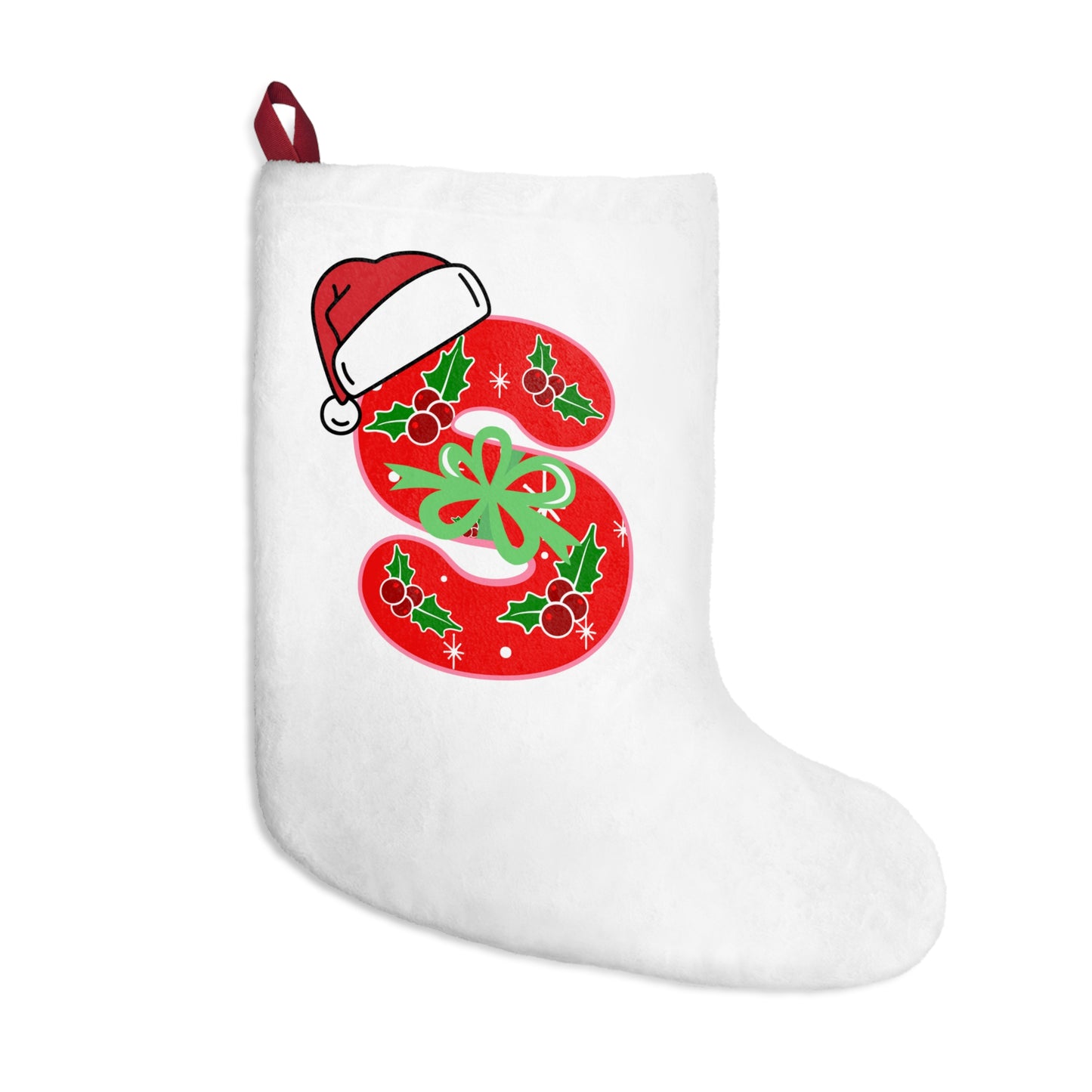 Personalized Christmas Stocking with Festive Holly 'S' Monogram