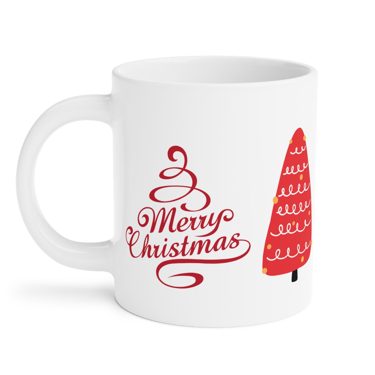 Merry Christmas Ceramic Mug — Red Holiday Tree Coffee Cup (11/15/20oz)