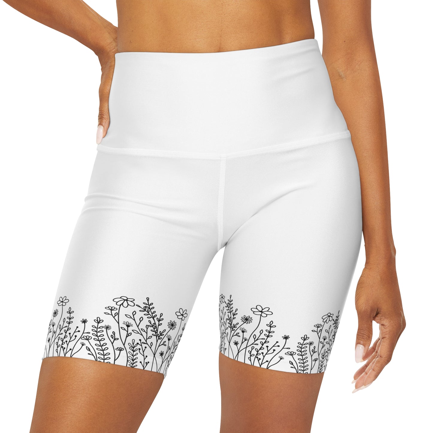 ‘B&W Wild Flowers’ High Waisted Yoga Shorts (AOP)