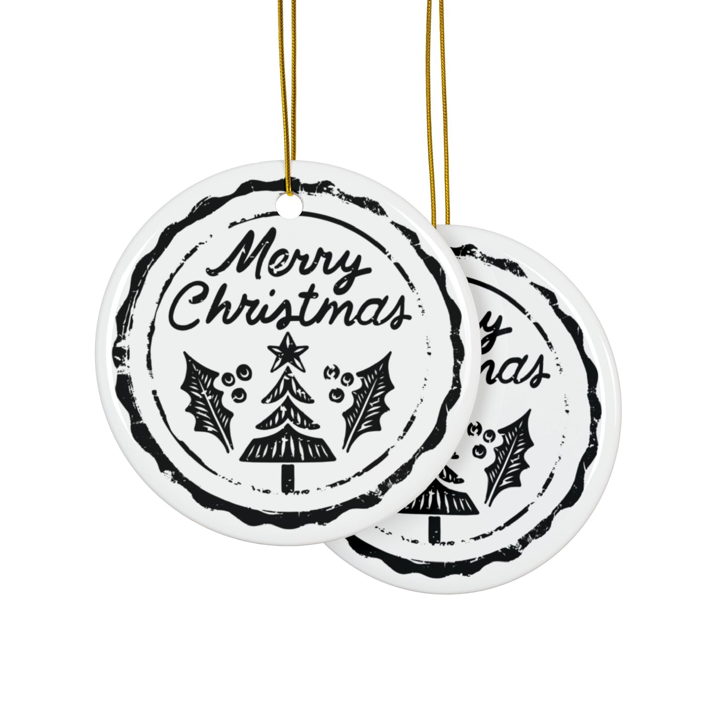 Merry Christmas Ceramic Ornament — Double-Sided Round Holiday Tree & Holly Decoration (1–10 pcs)