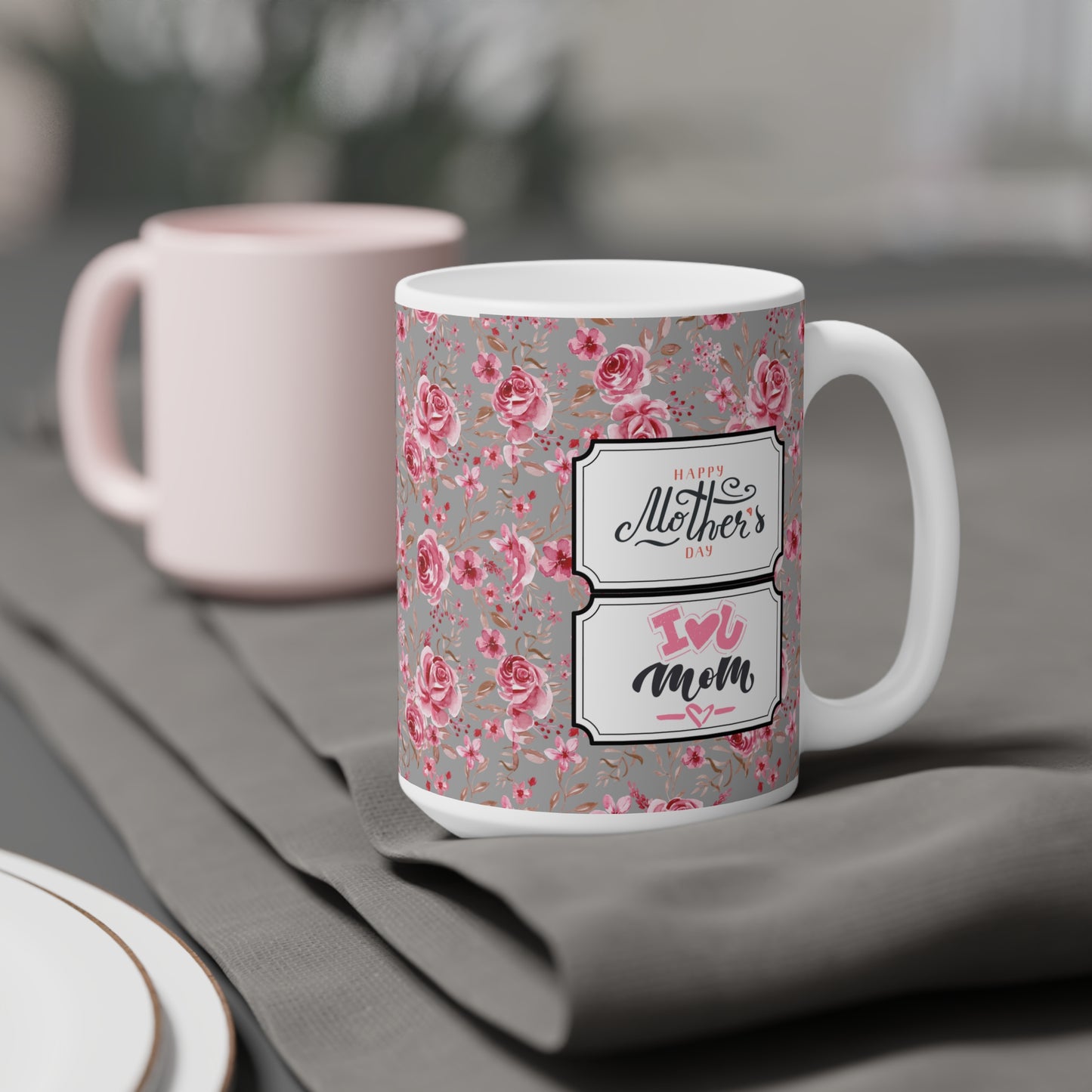 Floral Ceramic Mug - Elegant Rose Pattern for Coffee Lovers