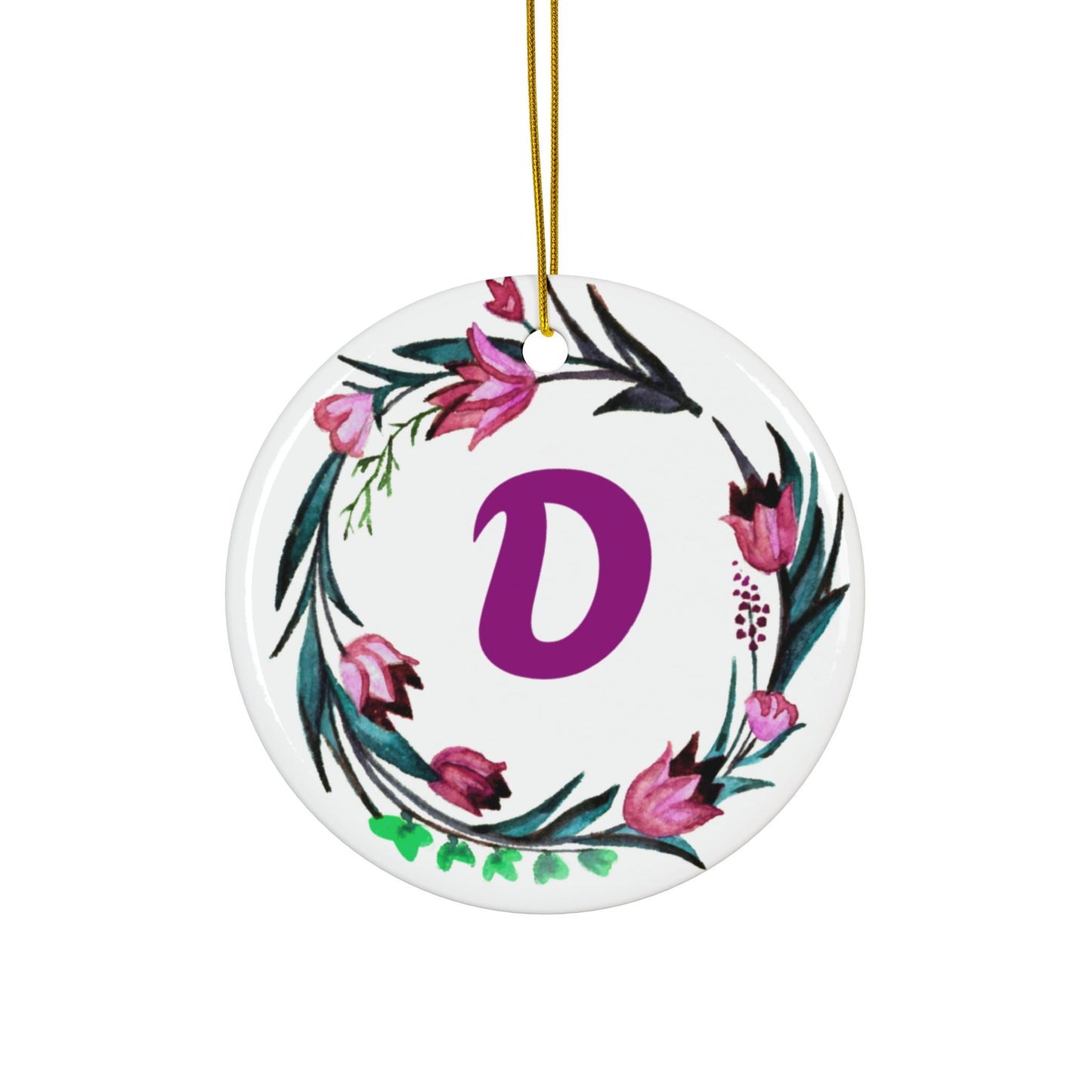 ‘D’ Initials Ceramic Ornaments, 2-Side Print, (1pc, 3pcs, 5pcs, 10pcs)