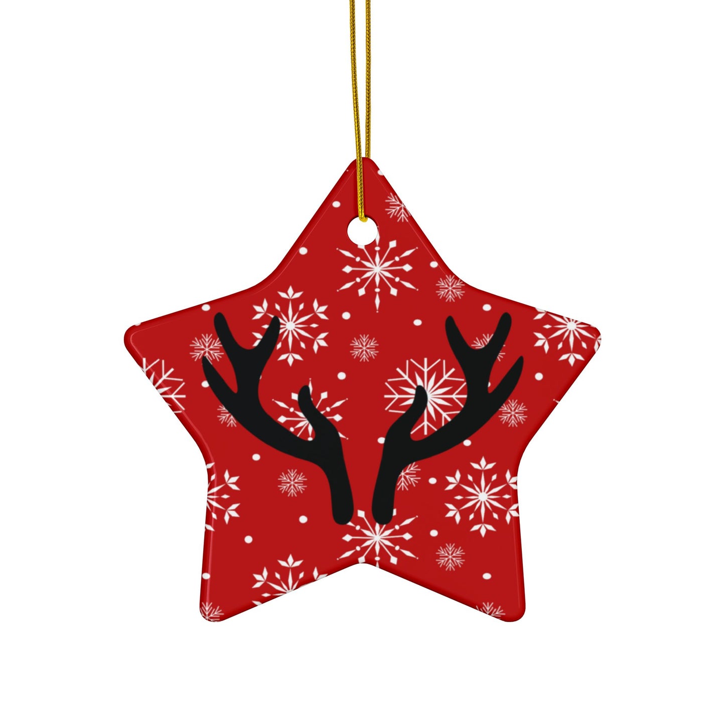 Reindeer Antler Ceramic Christmas Ornament — Red Snowflake Double-Sided Holiday Decor (1/3/5/10 pcs)