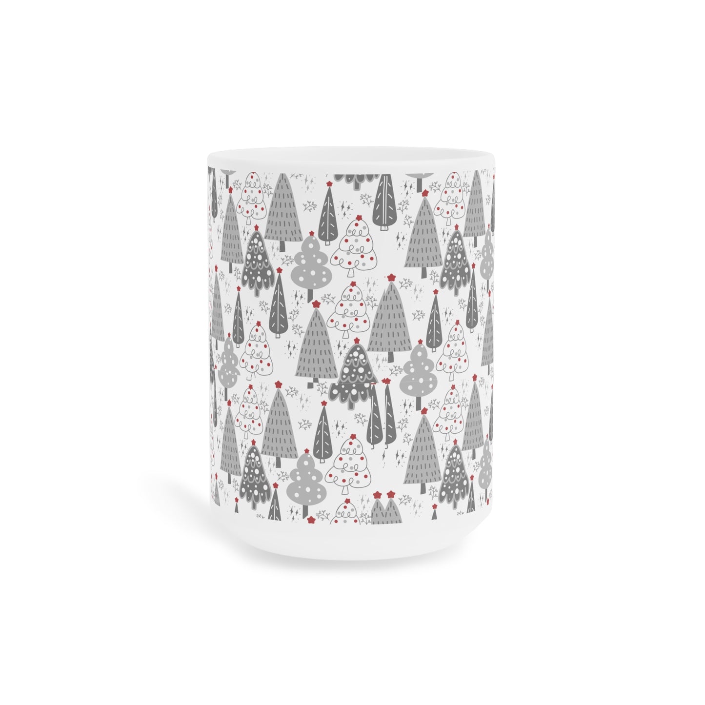 Christmas Tree Pattern Mug — Festive Grey Holiday Ceramic Coffee Cup