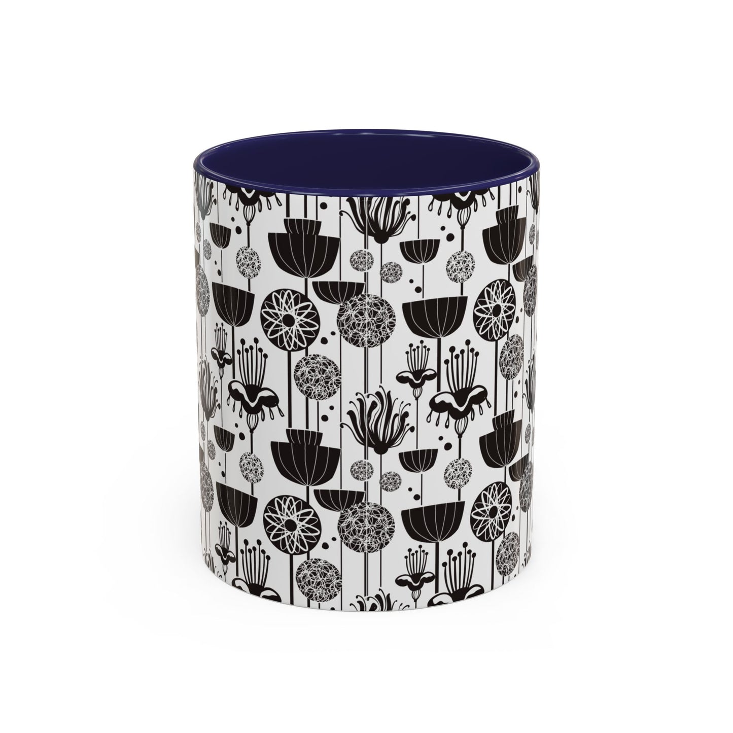 ‘Black & White Flowers’ Accent Coffee Mug (11, 15oz)