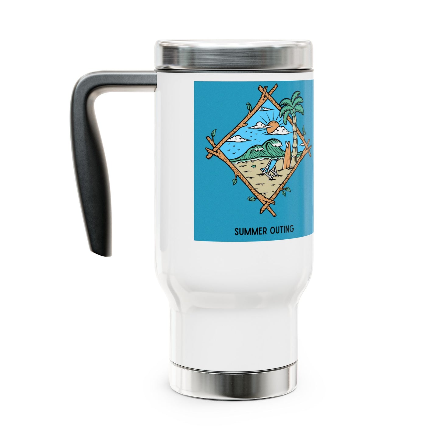 Summer Outing Travel Mug, 14oz Stainless Steel Mug, Fun Beach Vibe Coffee Cup, Vacation Travel Gift, Outdoor Adventure Mug, [...]