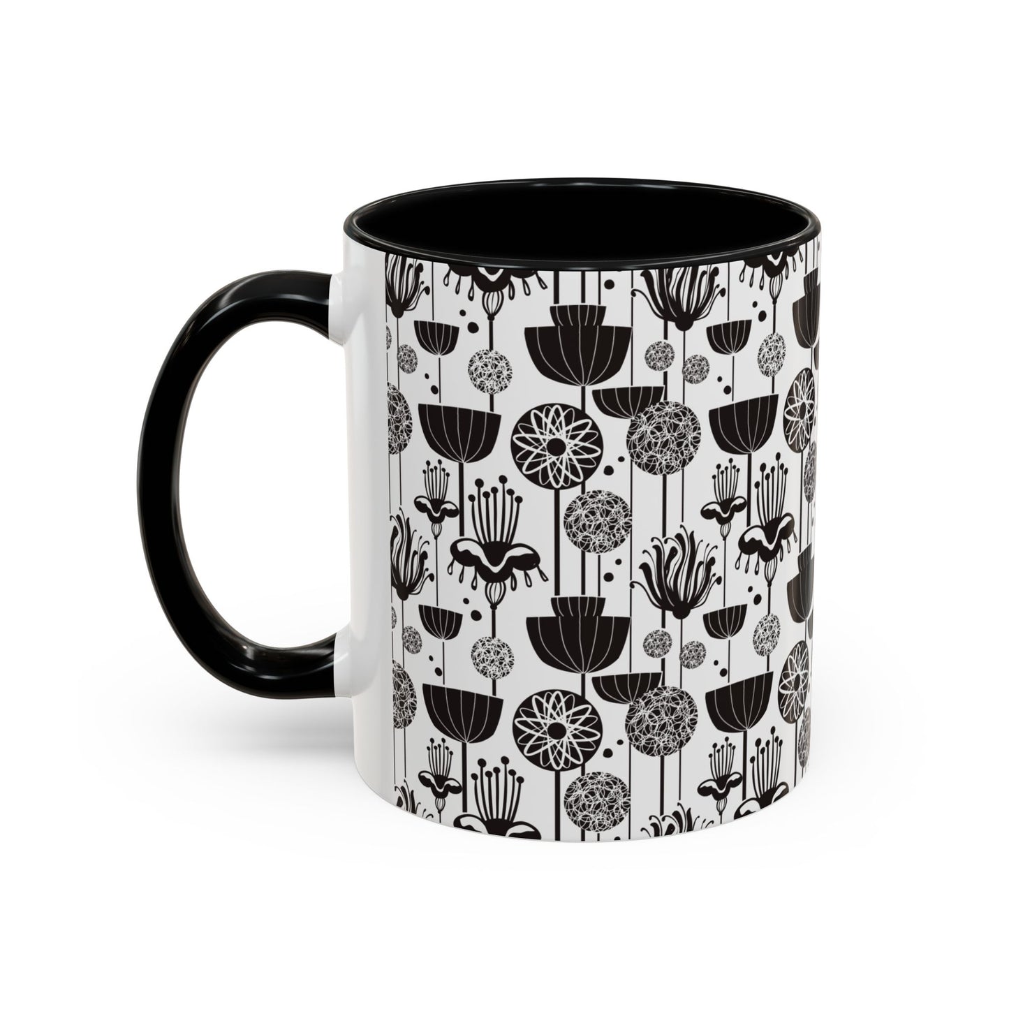 ‘Black & White Flowers’ Accent Coffee Mug (11, 15oz)