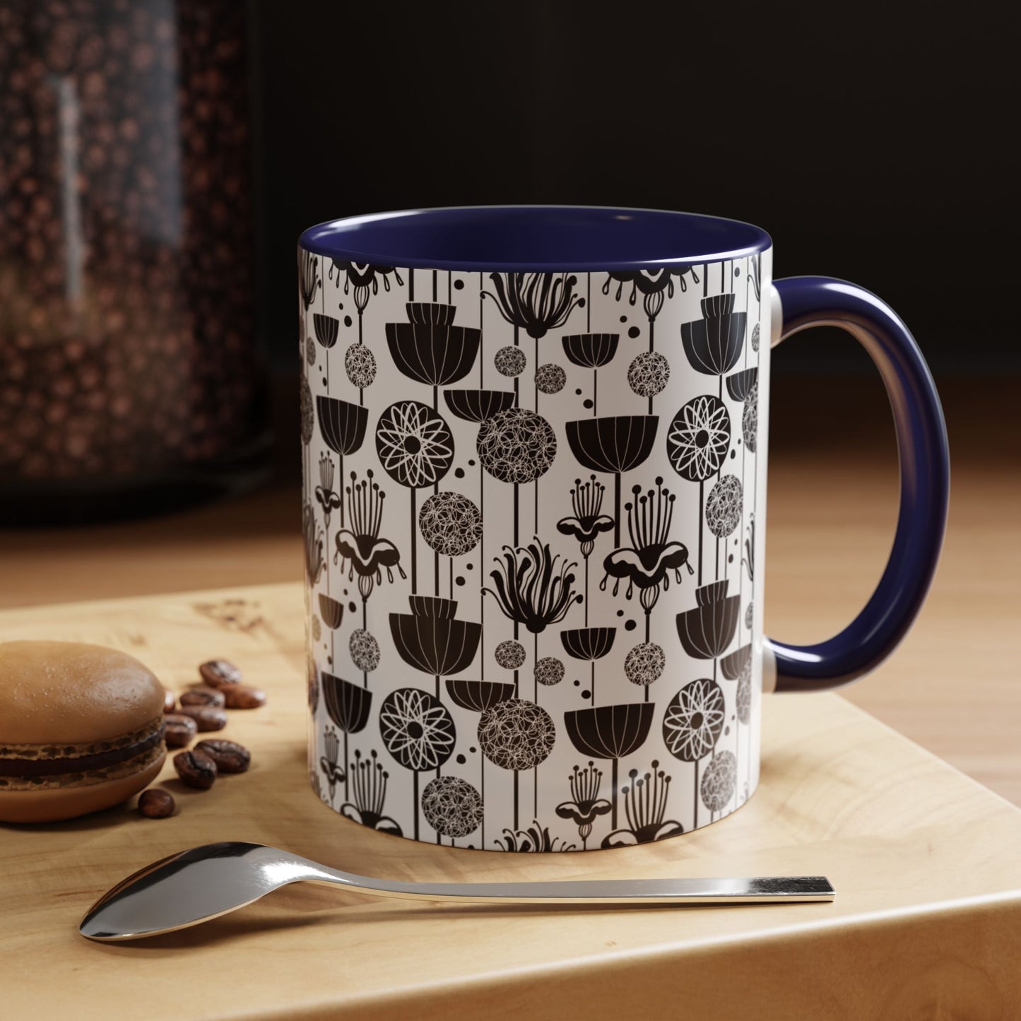 ‘Black & White Flowers’ Accent Coffee Mug (11, 15oz)