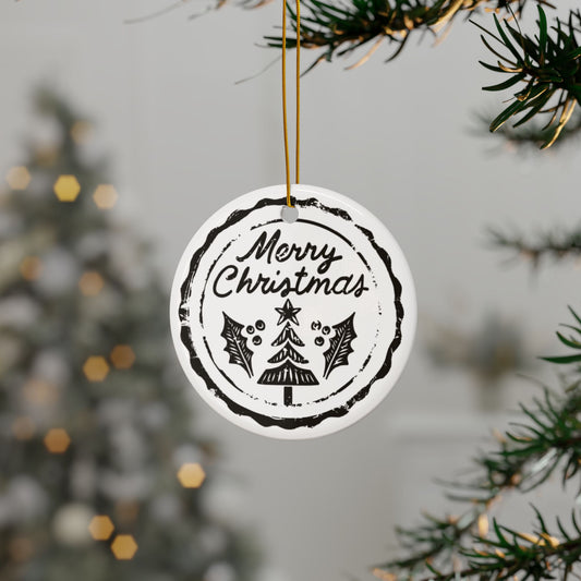 Merry Christmas Ceramic Ornament — Double-Sided Round Holiday Tree & Holly Decoration (1–10 pcs)