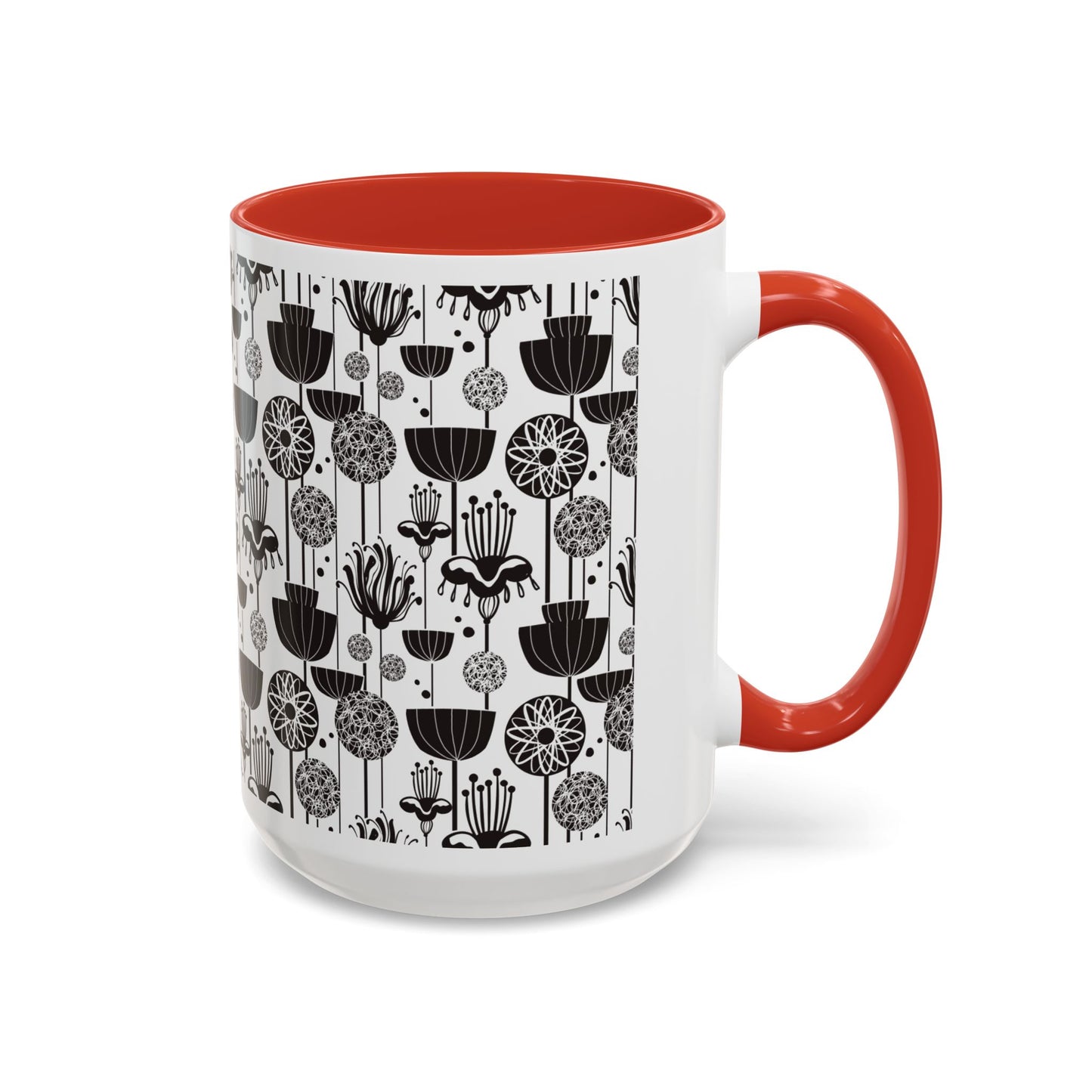 ‘Black & White Flowers’ Accent Coffee Mug (11, 15oz)