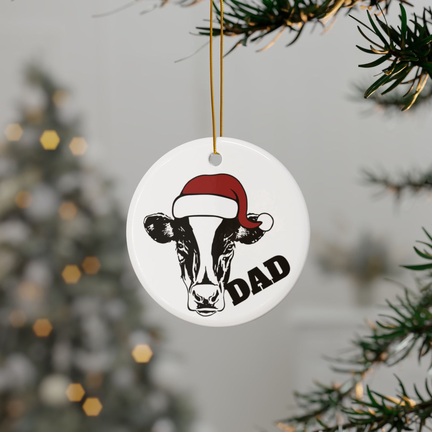 ‘DAD’ Christmas Heifer Cow Ceramic Ornaments, 2-Side Print, (1pc, 3pcs, 5pcs, 10pcs)