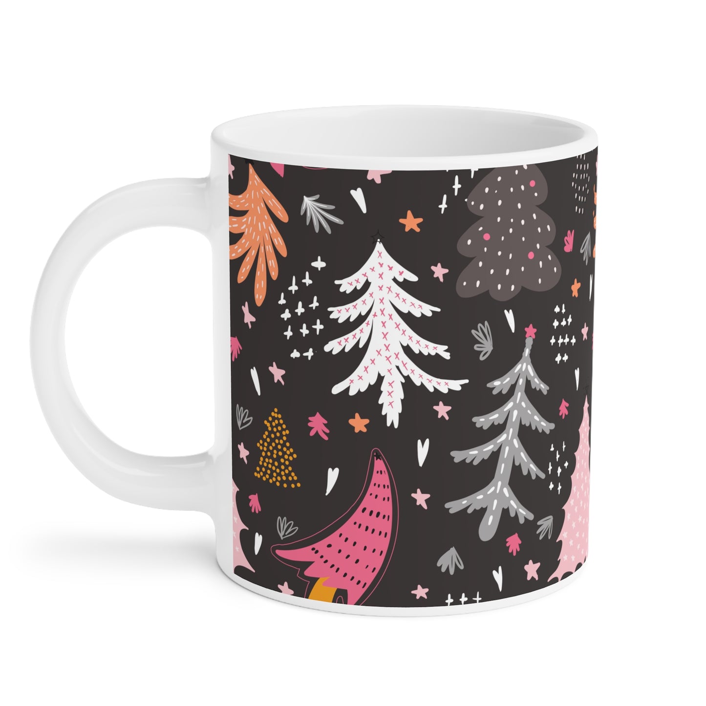 Christmas Tree Pattern Ceramic Mug — Pink & Gold Holiday Coffee Cup