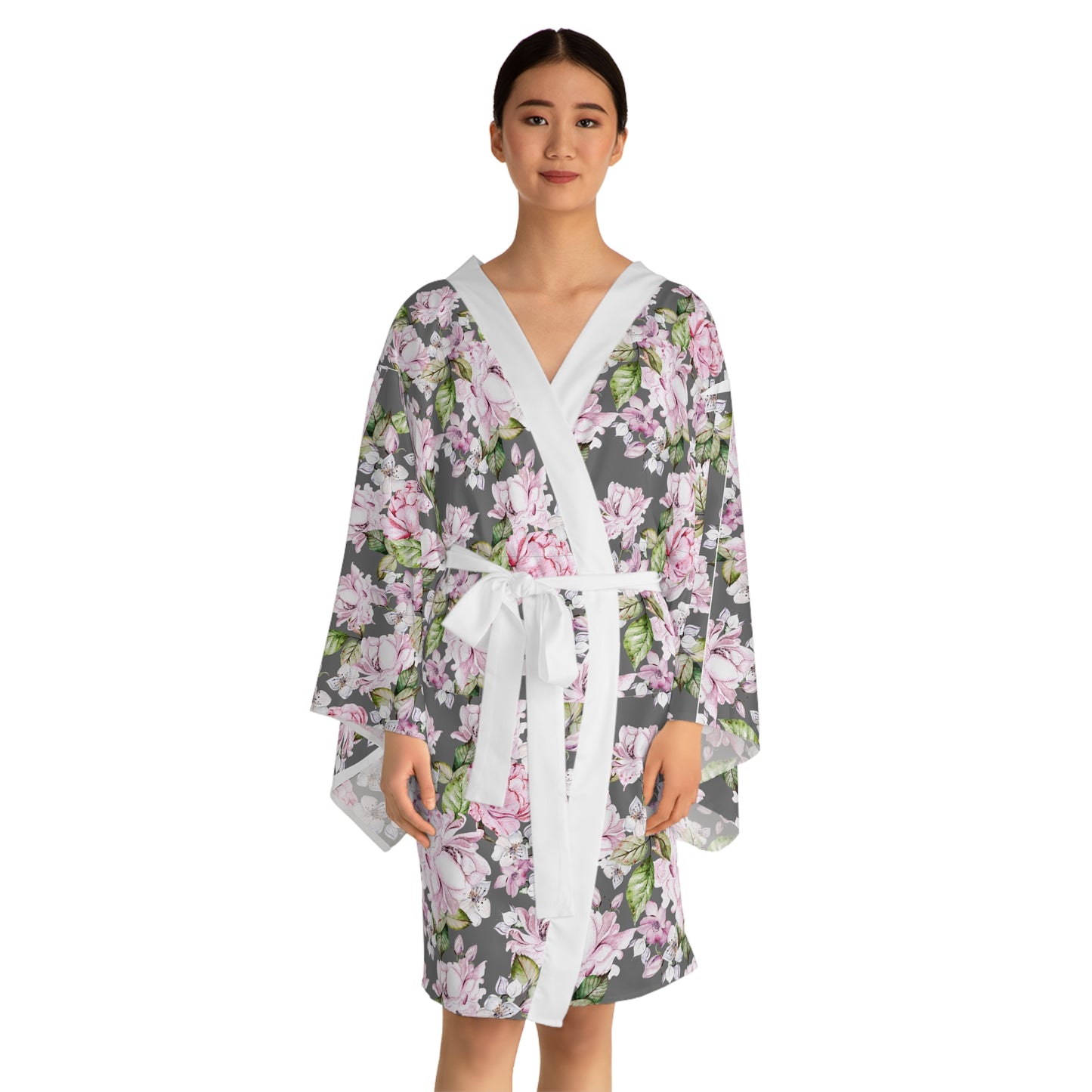 Floral Long Sleeve Kimono Robe - Elegant Loungewear for Relaxation & Special Occasions