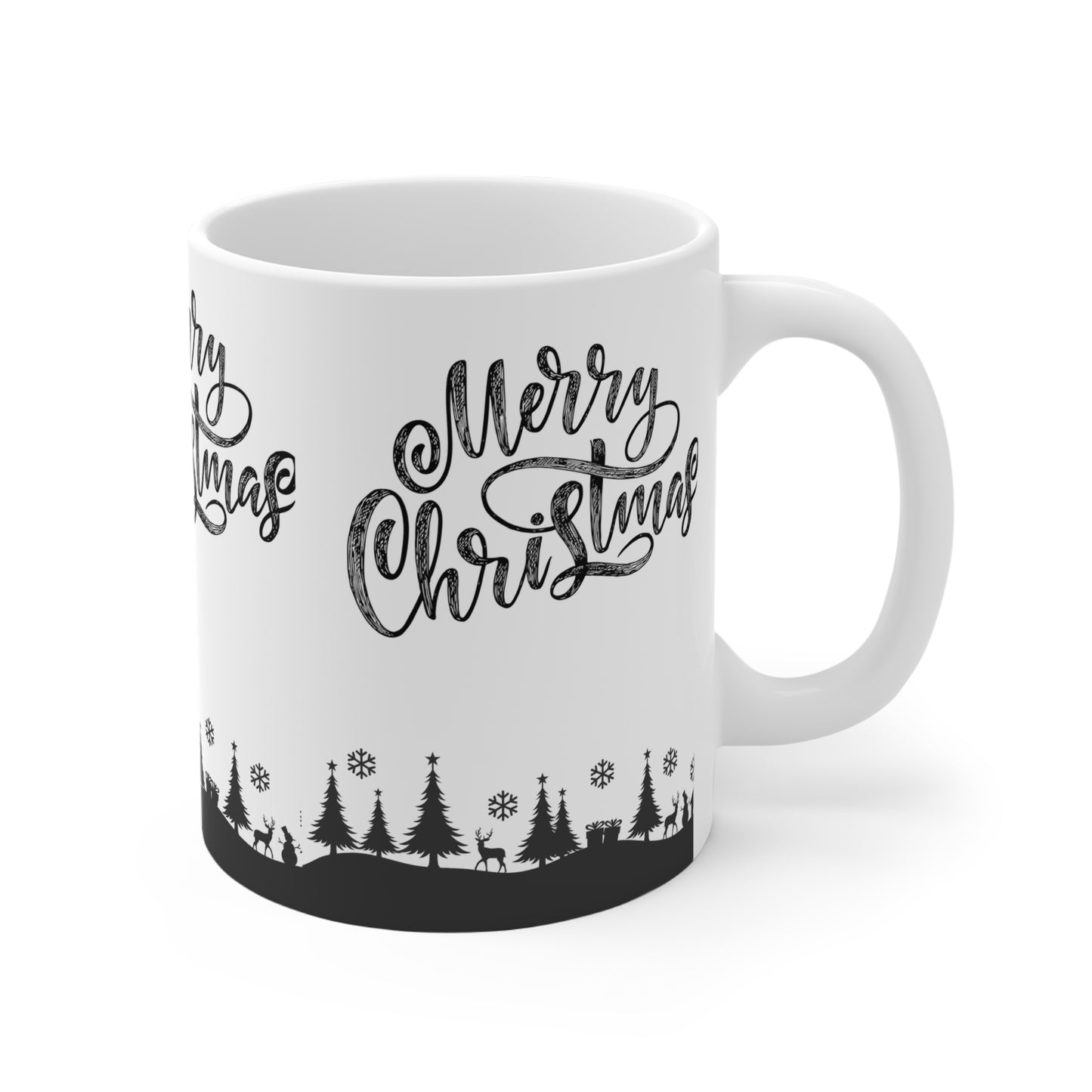 Merry Christmas Ceramic Mug — Black Holiday Village Design (11/15/20oz)