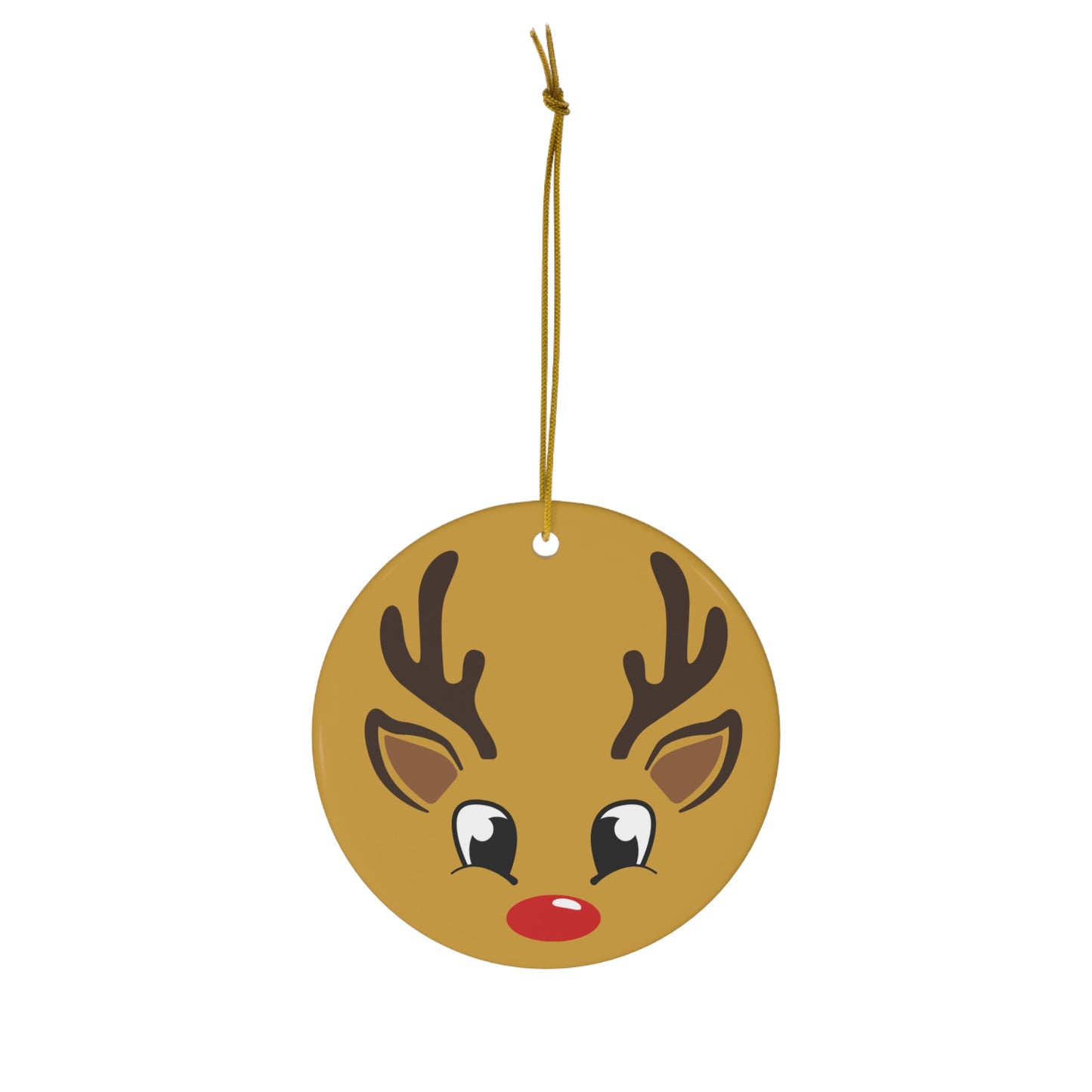 Reindeer Face Ceramic Ornament — Cute Rudolph Christmas Tree Decoration