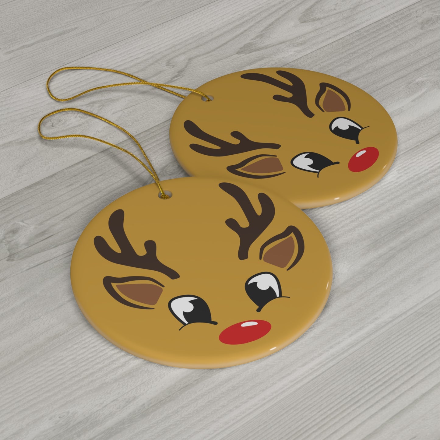 Reindeer Face Ceramic Ornament — Cute Rudolph Christmas Tree Decoration