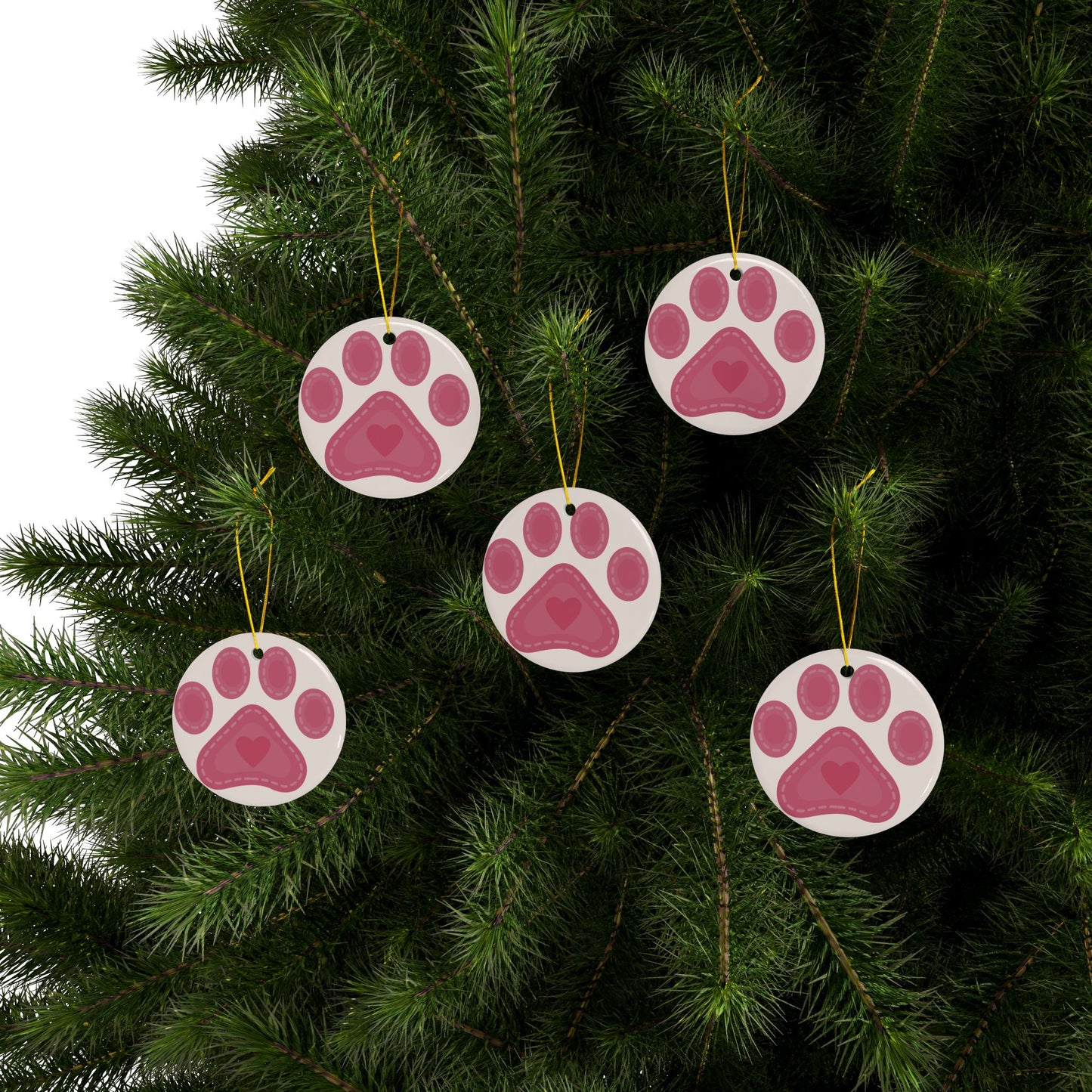 Pink Paw Print Ceramic Ornament