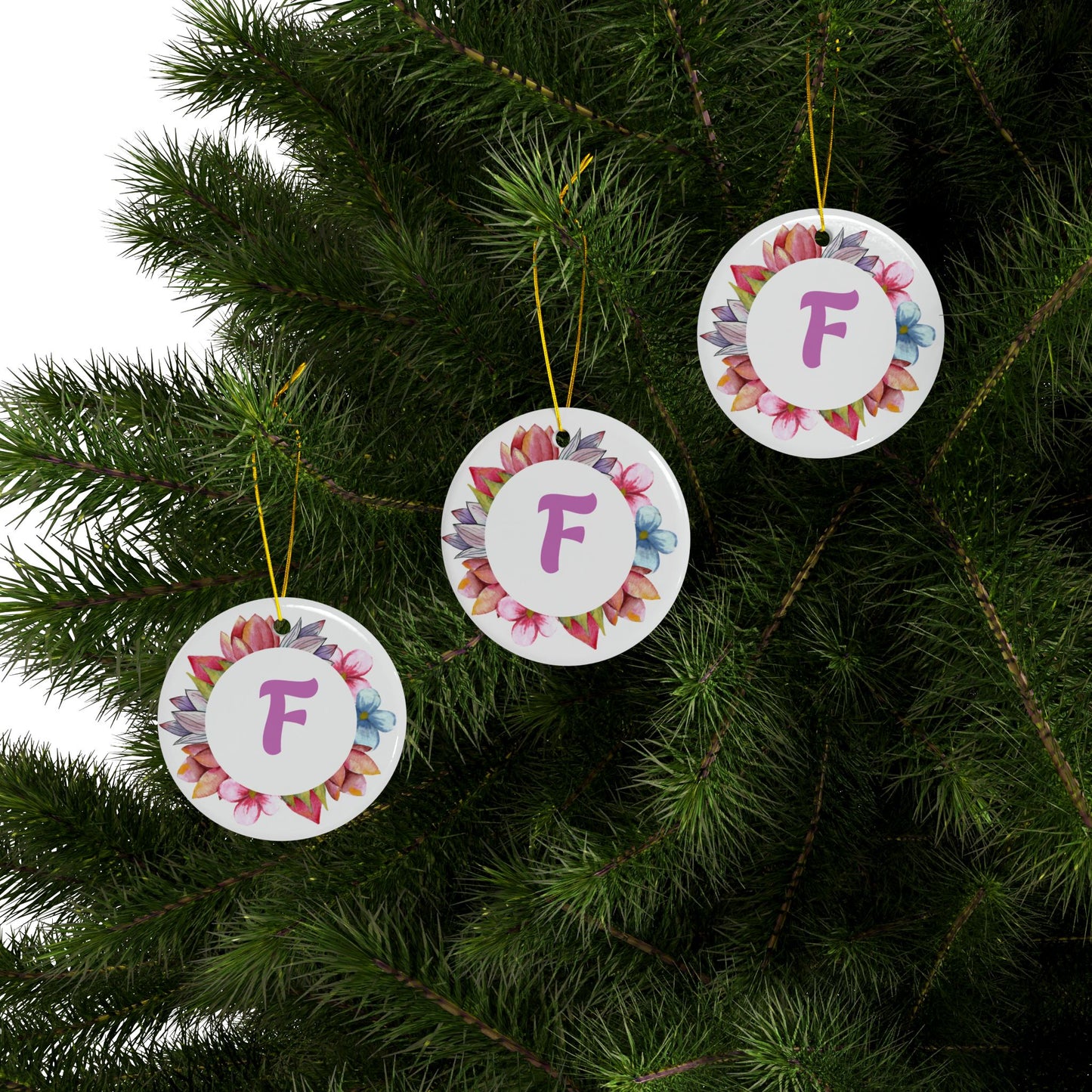 ‘F’ Initials Ceramic Ornaments, 2-Side Print, (1pc, 3pcs, 5pcs, 10pcs)