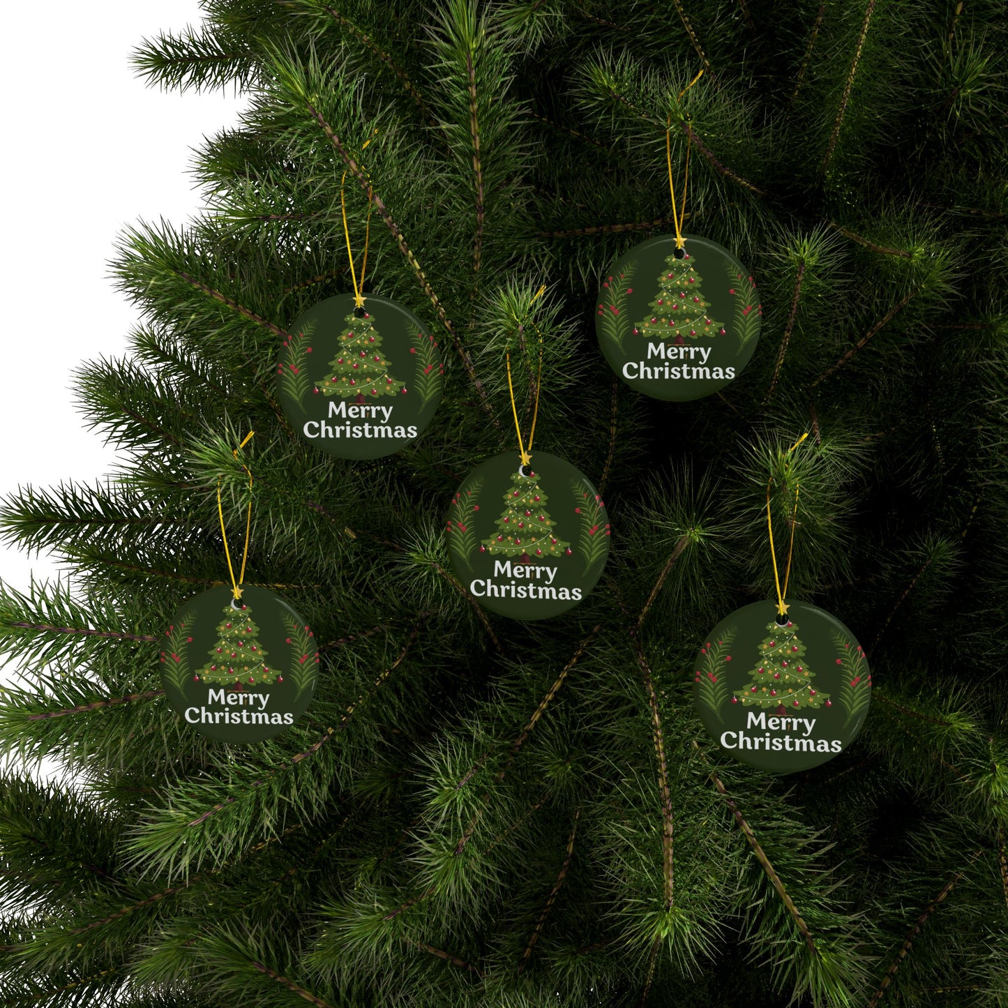Merry Christmas Ceramic Ornament — Double-Sided Round Holiday Tree Decoration