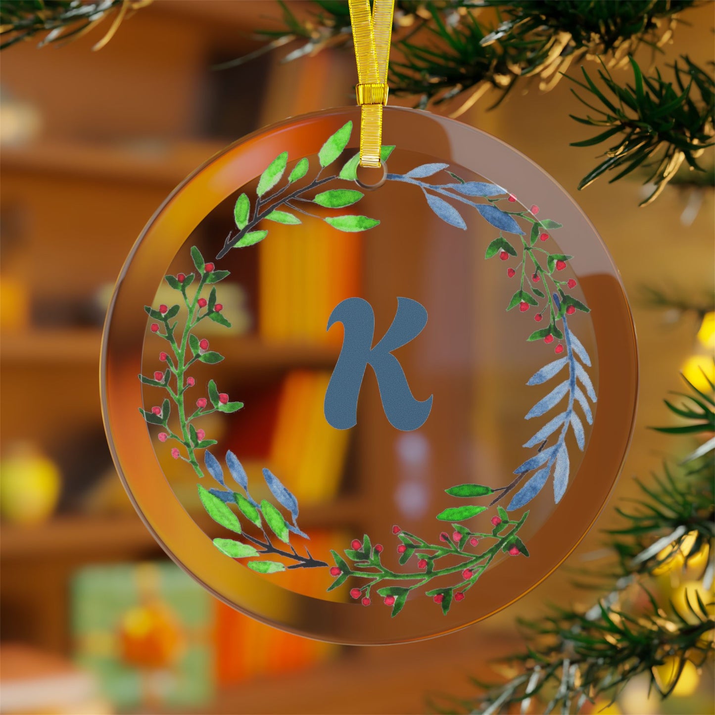 ‘K’ Initial Glass Ornaments