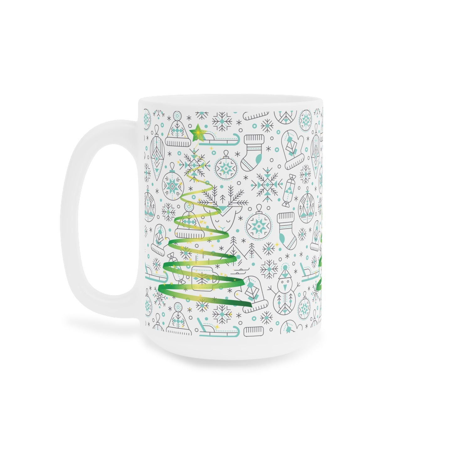 Christmas Tree Pattern Ceramic Mug – Green Holiday Ornaments 11oz/15oz/20oz